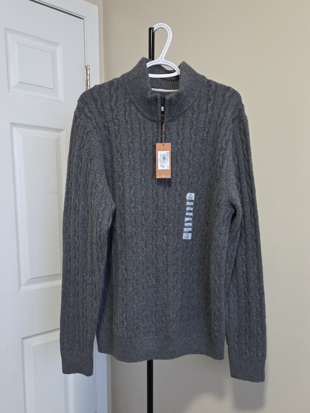 Nwt Denver Hayes Cotton Blend Men's Charcoal Gray Cable Half-Zip Sweater